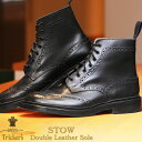 【＼祝／9周年SALE開催！】 トリッカーズ ストウ TRICKER’S TRICKERS メンズ ダブルレザーソール ブラックカーフ カントリー ブーツ ウィングチップ ウイングチップ TRICKER’S 5634 BROGUE BOOTS STOW メダリオン