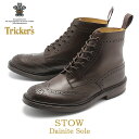 《アイテム名》 TRICKER’S トリッカーズ シューズ　ストウ STOW 5634 10 メンズ ビジネス ブランド フォーマル 《ブランドヒストリー》 英国ノーザンプトンで靴作りの名人ジョセフ・トリッカーが創業する。トリッカーズの靴は、ハンドメイド・ベンチメイドで現在も昔と変わらぬ手法と技を用いて作られており、もちろん最高級の素材のみを用いたトリッカーズ社の靴は丁寧に作られ、履き心地も抜群！由緒、伝統あるブランドです。 《アイテム説明》 トリッカーズより「STOW」です。“トリッカーズ”と言えば“カントリーコレクション”、“カントリーコレクション”と言えば“ブローグブーツ”と呼ばれるほどの同社を代表する超定番アイテム。独特でユーモラスな雰囲気と完成されたデザインが他の靴とは決定的に異なり愛着を持って履くことが出来ます。【point 1】ウィングチップのスタイルはトリッカーズの中でも代表的なモデル。 6インチのブーツもトリッカーズの中では定番とされています。 【point 2】グッドイヤーウェルテッド製法を採用している為、耐久性があり、水が染み込みにくく、履きこんでいくうちに靴が馴染んできます。 【point 3】当時から手作業での工程を大切にしている、トリッカーズならではのこだわりが今日においてもしっかりと表現されてます。■ソール：ダイナイトソール■フィッティング：5■製法：グッドイヤー・ウェルトラスト：4497Sボリューム感のあるラウンドトーが特徴で、幅はやや狭め。 《カラー名/カラーコード/管理No.》 エスプレッソバーニッシュ/5634-10/"16312751" 製造・入荷時期により、細かい仕様の変更がある場合がございます。上記を予めご理解の上、お買い求め下さいませ。 関連ワード： ウイングチップ ドレスシューズ フォーマル 革靴 紳士靴 グッドイヤー ビジネス ブランド 本革 レザー date 2020/08/24 店内検索用：UK5.5(24cm) UK6.0(24.5cm) UK6.5(25cm) UK7.0(25.5cm) UK7.5(26cm) UK8.0(26.5cm) UK8.5(27cm) UK9.0(27.5cm) UK9.5(28cm) UK10.0(28.5cm)Item Spec ブランド TRICKER’S トリッカーズ アイテム ブーツ スタイルNo 5634 商品名 ストウ 性別 メンズ 原産国 England 他 素材 アッパー：天然皮革アウトソール：ラバー 商品特性1 この商品はアッパーに天然皮革を使用しています。その為、シワ・キズ・汚れ等が散見されますが不良品ではございません。天然素材特有の質感、味わいをお楽しみ頂ければ幸いです。 商品特性2 海外からの輸入商品となります為、輸送等の段階で靴箱に傷やへこみ、やぶれなどの損傷が生じている場合がございます。 商品特性3 商品によって付属品の内容が異なる場合が御座います。予めご了承の上、お買い求め下さい。 着用時のサイズ感 細身、普通の方 1サイズ小さめ 甲高、幅広の方 標準サイズ 筒丈 約 16 cm ヒール高 約 3 cm 履き口周り 約 24 cm 足首周り 約 34 cm こちらのアイテムの足入れは小さめです。 ※上記サイズ感は、スタッフが実際に同一の商品を着用した結果です。 スタッフ着用の為、個人差があります。参考としてご確認ください。 サイズについて詳しくはこちらをご覧下さい。 当店では、スタジオでストロボを使用して撮影しております。商品画像はできる限り実物を再現するよう心掛けておりますが、ご利用のモニターや環境等により、実際の色見と異なる場合がございます。ご理解の上、ご購入いただけますようお願いいたします。