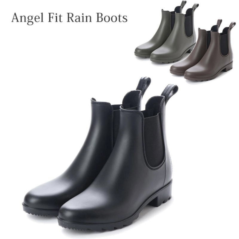 レインシューズ エンジェルフィット Angel FiT 18033 ブラック ダークブラウン【レインブーツ 防水 長靴 雨靴 レディース 婦人靴 サイドゴア ショート レインブーツ レインシューズ 防水 防滑 …