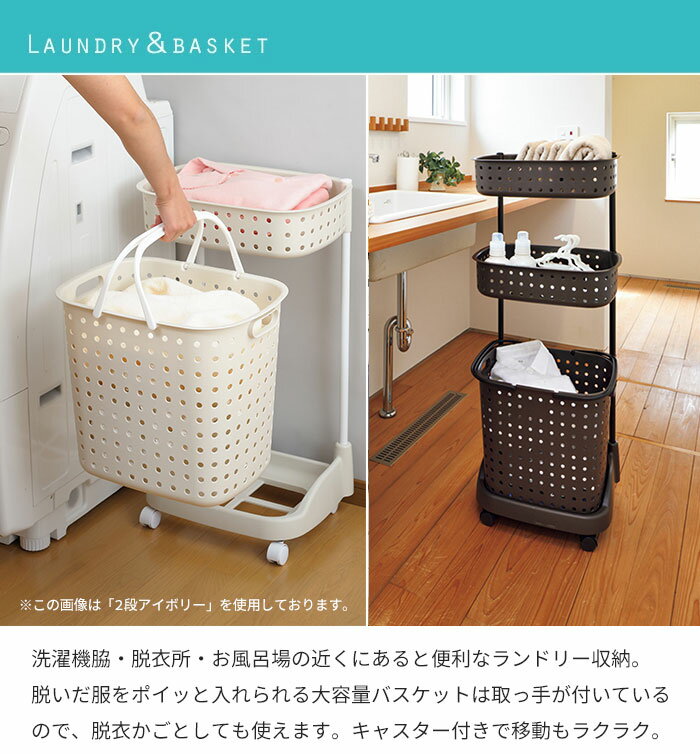 ランドリーバスケット キャスター付き ランドリーワゴン 3段 脱衣かご ラック 脱衣所 収納 ランドリーラック ランドリー カゴ かご スリム 縦型 省スペース バスケット タオル入れ 洗濯物入れ 汚れ 新生活 シンプル キャスター
