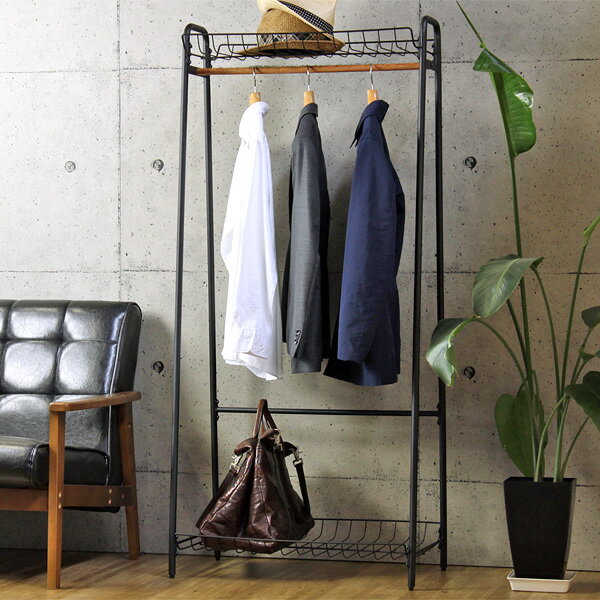 【楽天スーパーSALE10%OFF】ワイヤー ラック コートハンガー ハンガー収納 小物 収納 ワイヤー棚 ヴィンテージ風ハンガーラック カゴ ミッドセンチュリ...