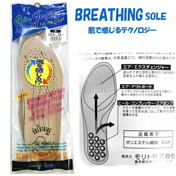 靴 インソール 中敷き BREATHING SOLE 風を感じる！肌で感じるテクノロジー シューケア用品 ●