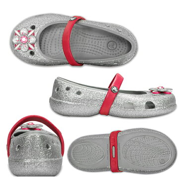 クロックス キーリースプリングタイム フラット PS 203196 キッズ CROCS keeley springtime flat PS フラットシューズ キッズ クロッグ 子供用 ぺたんこ パンプス カジュアル シルバー 女の子 かわいい おしゃれ カジュアル 軽量 小さいサイズ 【正規品】【PDPD-33vjhh】●