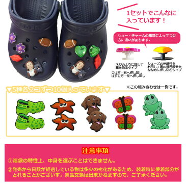 【福袋】シューチャーム10個入り福袋!!ラバーサンダル・クロッグサンダルのデコレーションにぴったり!シューアクセサリーが≪5種類(各2個ずつ)=計10コ≫のSETです。