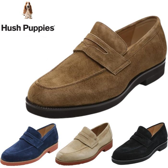 乐天商城 - ハッシュパピー 靴 メンズ Hush Puppies M-104T メンズ スエードローファー カジュアルシューズ 靴 豚革 撥水革 幅広3E スリッポン ブラック ブラウン ベージュ ネイビー 軽量 オシャレ スニーカー トラッド アイビー