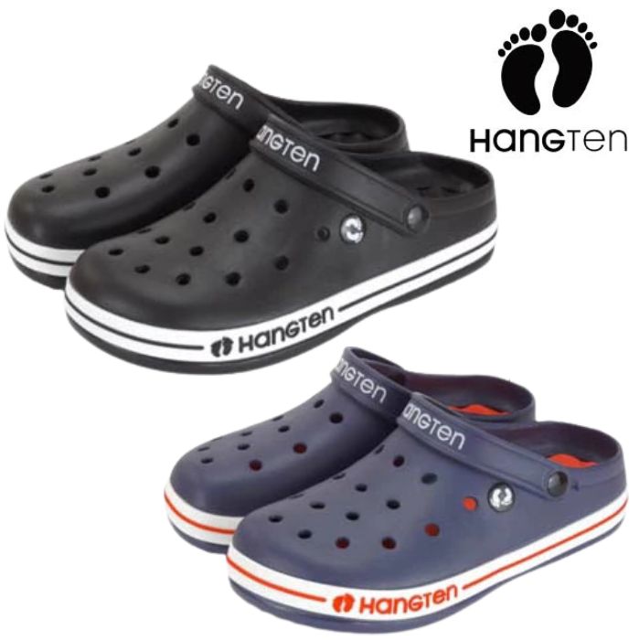 乐天商城 - ハンテン HANG TEN 2197 メンズ サンダル クロッグ サボ ミュール 2WAY 耐水 すぐ乾く 軽量 人気 ブランド ネイビー ブラック リカバリーサンダル 海 川 プール レジャー ベランダ