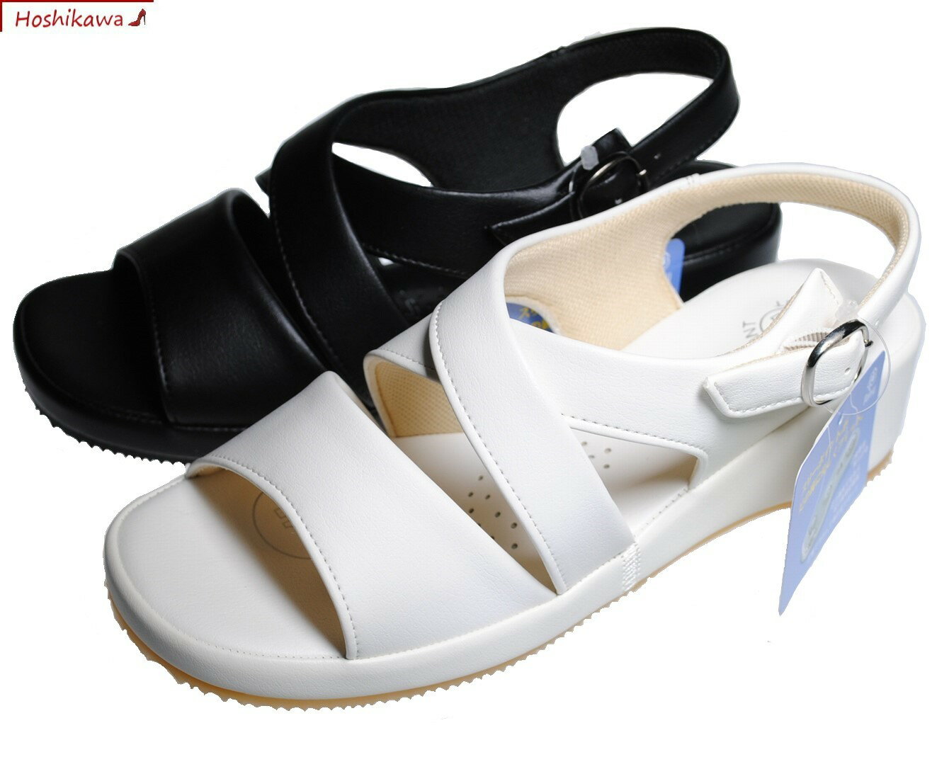 【靴のHOSHIKAWA】 『PANSY 5302』パンジー レディースS M L LL ナースサンダルオフィスシューズ クロスバンドシロ クロ 室内履き
