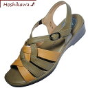 【靴のHOSHIKAWA】 『PANSY 5518』S M L 2L レディースパンジー サンダルカーキー ストラップウェッジソール バックベルト前開き 合皮 春夏