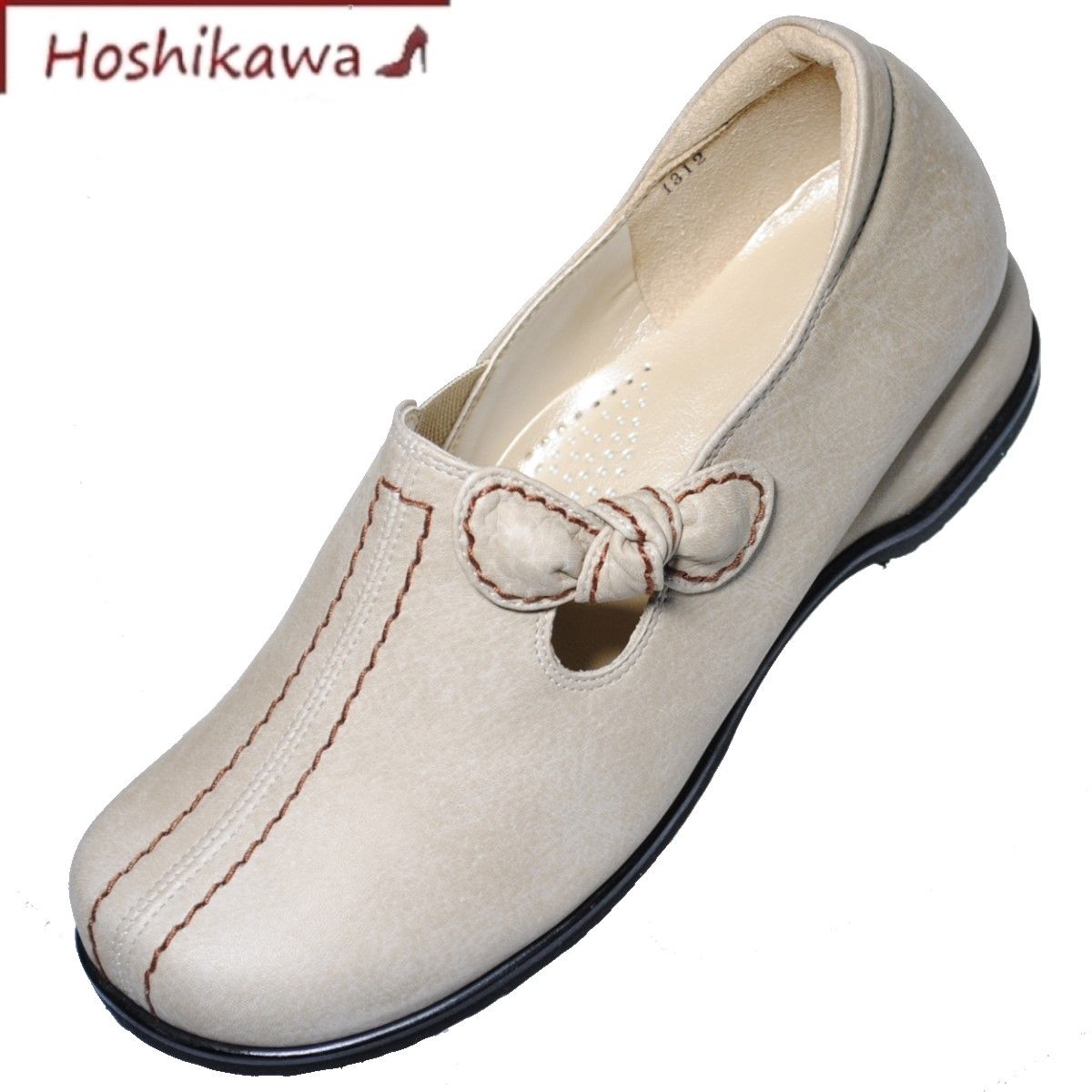 【靴のHOSHIKAWA】 MODE NINE 13120 21.5cm～25cm EEEEベージュ スクエアトゥフラット底 スリッポン本革 日本製