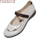 【靴のHOSHIKAWA】『MONET 131002』モネ ホワイト22cm~25cm レディース 幅広カッター マジックテープ牛革 フラット ローヒール