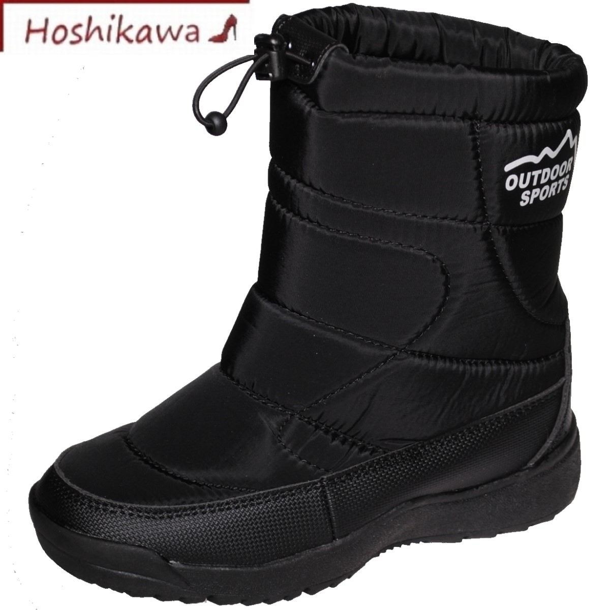 【靴のHOSHIKAWA】 『OUTDOOR SPORTS 1375』アウトドアスポーツ ブラック19cm～23cm キッズダウンブーツ 撥水加工秋冬 防寒 軽い 防滑