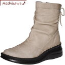 【靴のHOSHIKAWA】 『A-OK 83422』エーオーケー ライトグレー22cm〜25cm 幅広ショートブーツ レディースサイドファスナー 厚底牛革 秋冬