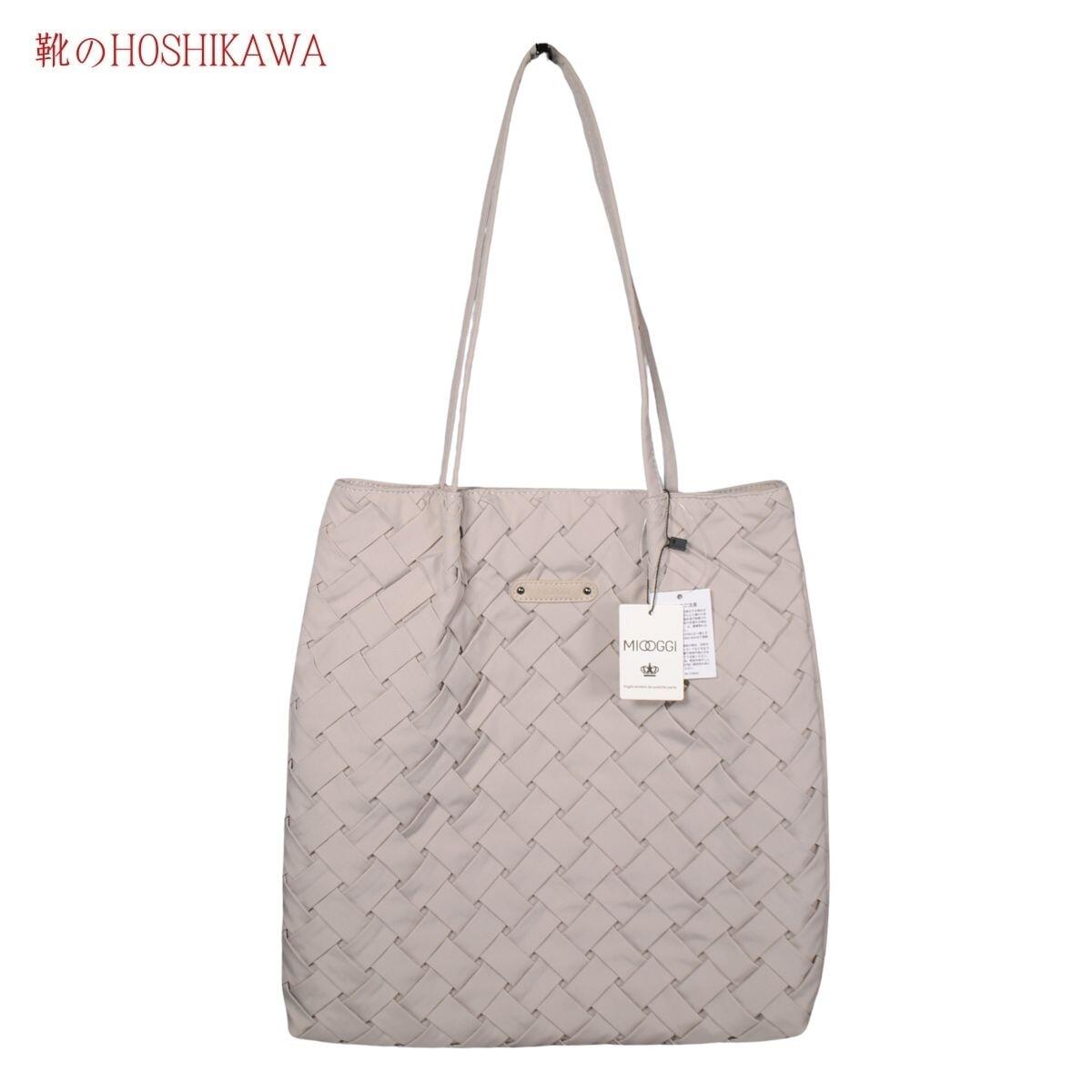 【靴のHOSHIKAWA】 『MIOOGGI 408C』メッシュトートバッグレディース アイボリーファスナー A4収納可能マグネット開閉軽い 肩掛け 合成繊維