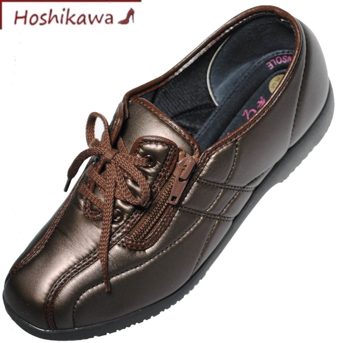 楽天靴のHOSHIKAWA楽天市場店【靴のHOSHIKAWA】 『elder 326』エルダー レースアップ22cm～25cm EEEEブロンズレディース ファスナー合皮 幅広