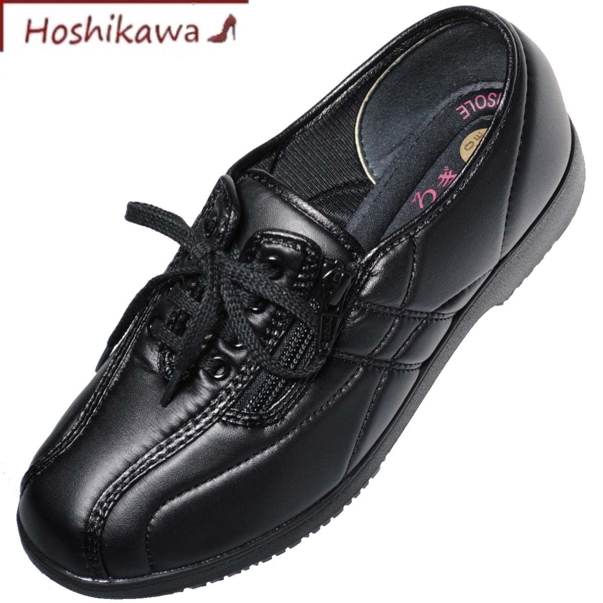 楽天靴のHOSHIKAWA楽天市場店【靴のHOSHIKAWA】 『elder 326』エルダー レースアップ22cm～25cm EEEEブラックレディース ファスナー合皮 幅広