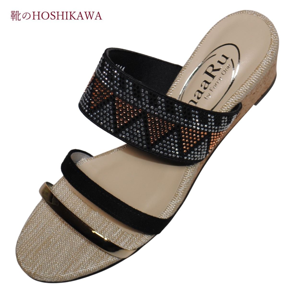 【靴のHOSHIKAWA】 『maaRu 3614』ウェッジソールサンダルS M L LL レディースブラック レディースオー..