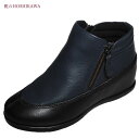 【靴のHOSHIKAWA】 『A-OK 3075』エーオーケー ショートブーツ22.5cm〜24.5cm EEEレディース ネイビー両側ファスナー 厚底牛革 防...