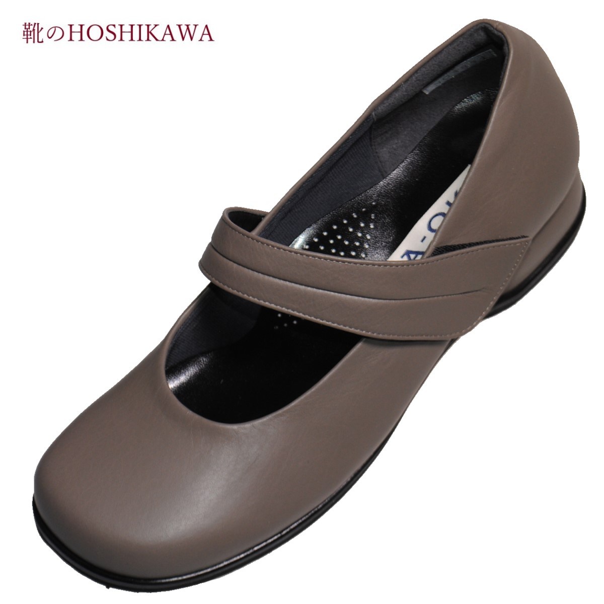 【靴のHOSHIKAWA】 A-OK 3834 22cm～24.5cm EEEEレディース パンプスマジックテープ コンフォート幅が広い スクエアトゥ日本製 本革