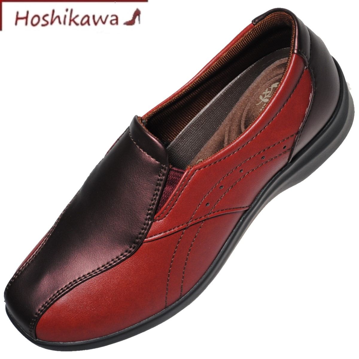 【靴のHOSHIKAWA】 『EVE 196』21.5cm〜25cm EEEEイヴ スリッポンレディース レッド防滑 合皮軽い フラット
