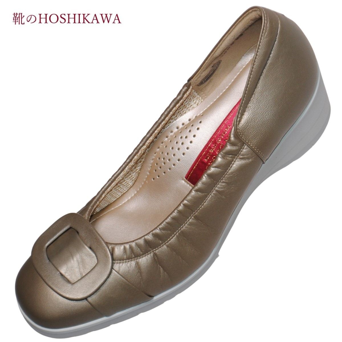 【靴のHOSHIKAWA】 SALON DE GRES 18050 サロンドグレー バレエシューズ21.5cm～25cm EEEEレディース ベージュメタリックパンプス ウェッジヒール牛革 国産