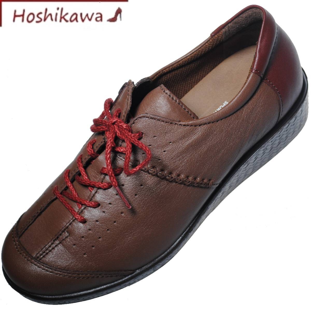 楽天靴のHOSHIKAWA楽天市場店【靴のHOSHIKAWA】 『SPORTH 2401』スポルス ブラウンコンビ22cm～25cm EEEEコンフォート レースアップ内側ファスナー ウェッジソール牛革 低反発ソール