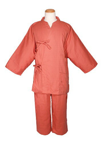 大きめシンプル無地作務衣 エンジ 