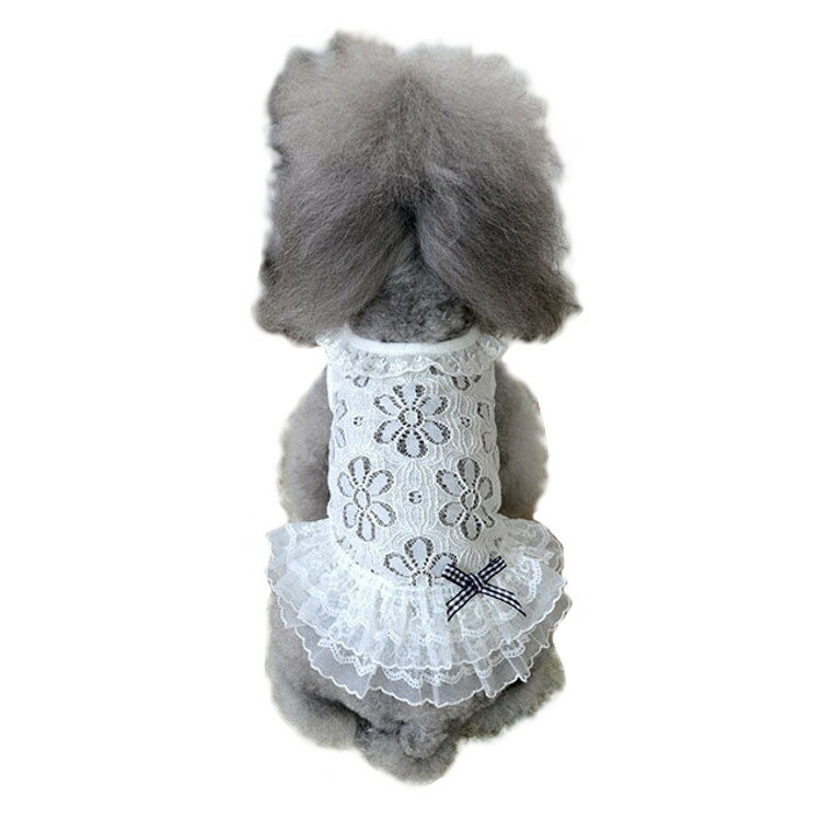 ペット 犬 服 ワンピース ドレス 可愛い ノースリーブ レース ワンピース ホワイト リボン付