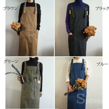 スッキリ見えるロング丈&シックなミドル丈!選べる2種類 エプロン チノワンピース風 ビックポケット カフェエプロン 花屋 かぶり オシャレ