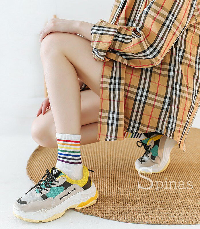 お得な12足セット！ レインボー柄 クマ柄 靴下セット 子供 大人 ボーイズ ガールズ キッズ レディース ボーダー 虹 綿 コットン 23.0-25.0 スニーカー オールシーズン