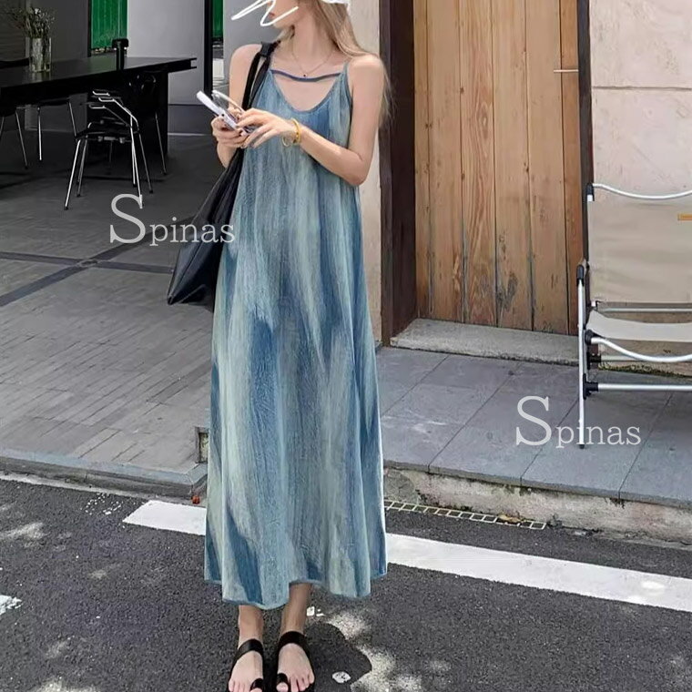 デニム風 オシャレ上級者ワンピース 40代 50代 ふんわりマキシワンピース エプロン...