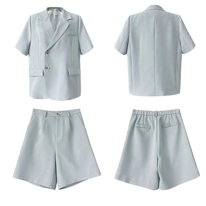 サマーシーズンにリラックスな着こなしに！全3色 レディース セットアップ スーツセット 上下2点 カジュアルスーツ テーラード×ハーフパンツ 半袖 サマージャケット 春夏 モード系 大人カジュアル