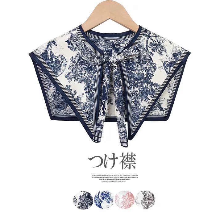 お洋服の雰囲気をガラッと変えられる!大人可愛い セーラー風 付け襟 総柄 スカーフ風 レディース ビッグカラー つけ衿 ロングシーズン 肩かけニ とんがり ブラウス シャツ 重ね着風