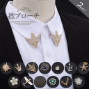 お手持ちのシャツの襟に付けるだけで華やかに!2組セット シャツブローチ 襟ブローチ ストール留め 男女兼用 クセサリー ピンブローチ ジュエリー ラインストーン