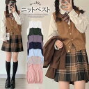 合わせるだけで旬な着こなしに!Vネック ニット ベスト スクールベスト 制服 前開き ニットベスト 通学 学生 お揃い 無地 定番 レディース シンプル JK