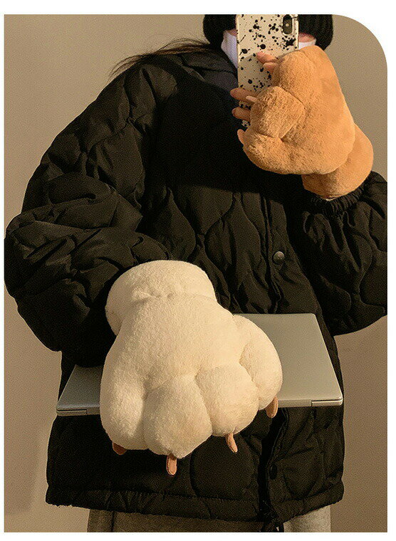 クマの手のような可愛らしいデザイン！ぬいぐるみ 指なし手袋 フェイクファー クマ 爪付き グローブ あったか 防寒 ガーリー ファンシー ポップ お揃い コスプレ