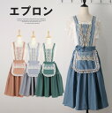 花屋とカフェの雰囲気があるオシャレなデザイン!4色展開 レース切替 エプロン メイド風 カフェエプロン H型 ポケット付き おしゃれ 重ね着風 花屋 メイド プリンセス レトロ プレゼント ワンピース風