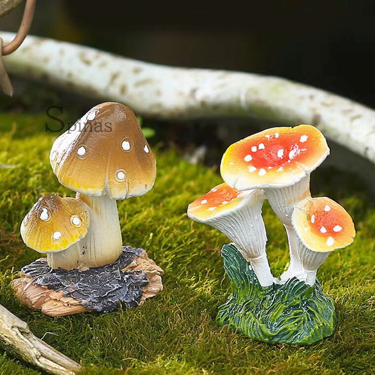 絵本みたいなキノコ2種セット 苔玉 多肉 ミニチュア ジオラマ 模型 苔テラリウム ...