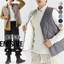 防寒性とファッション性を兼ね備え!裏起毛ベスト メンズ 中綿ベスト キルティング 綿入れ ノースリーブ アウター Vネック ポケット付き 作業服 防寒 防風 ア...