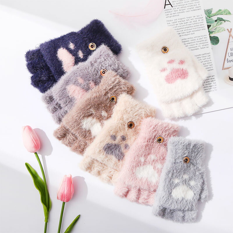 指切りにミトンカバーのついた2wayタイプ！2個セット 全7色 可愛い 猫爪 ファーグロープ 指出し 手袋 小物 指切り 指カバー付き スマホ対応 ハート 防寒 通勤 通学 高校生 学生