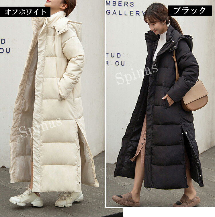 足元まで寒さをバッチリガードできる！4色展開 暖かい中綿 アウター ロングジャケット 体型カバー フード付き 中綿コート 防寒 あったか サイドスリット 通勤 通学 アウトドア 登山 キャンプ kutusitapremium-10011489 靴下プレミアム サンプル画像2