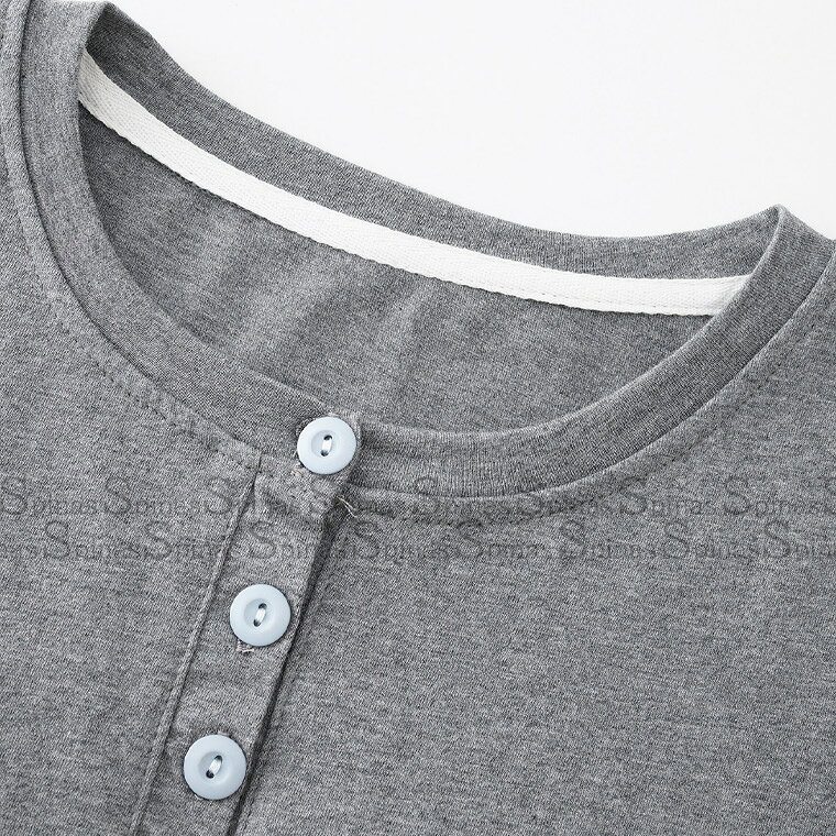 カップ付き 重ね着風 綿Tシャツ コットン 締め付けない ヘンリーネック ズレない ...