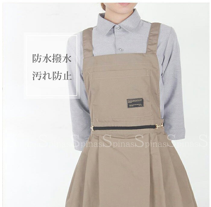 オシャレなサロペット風！2色展開 プリーツ ワンピース風 エプロン 膝丈 ひざ丈 エ...