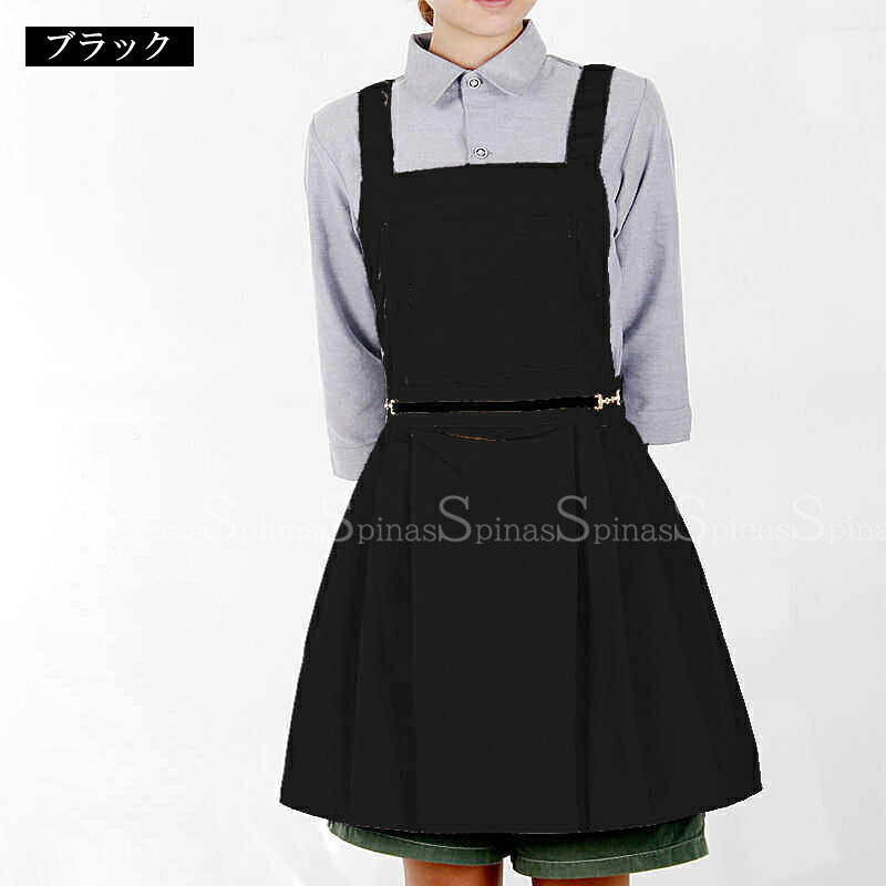 オシャレなサロペット風！2色展開 プリーツ ワンピース風 エプロン 膝丈 ひざ丈 エ...