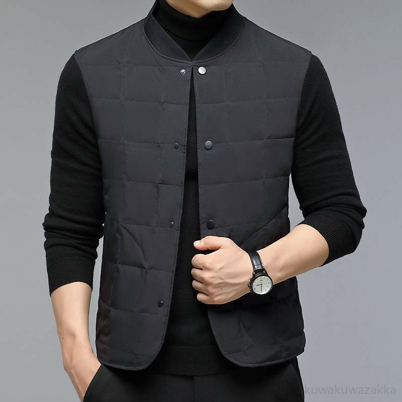 ダウンベスト メンズ 男性用 フード付き 前ボタン 秋冬 ダウン 保温 防寒 厚手 無地 カジュアル 上着 ..