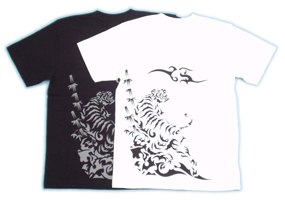 紅雀半袖和柄Tシャツ月虎和彫り風