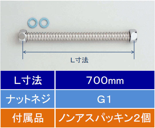 【KVK公式】【V50N25-700】SUS304水道用フレキシブル管 25（G1インチ）700mm