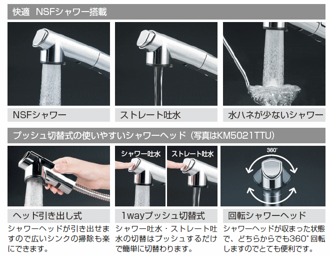 【KM5021TTU】流し台用シングルレバー式シャワー付混合栓