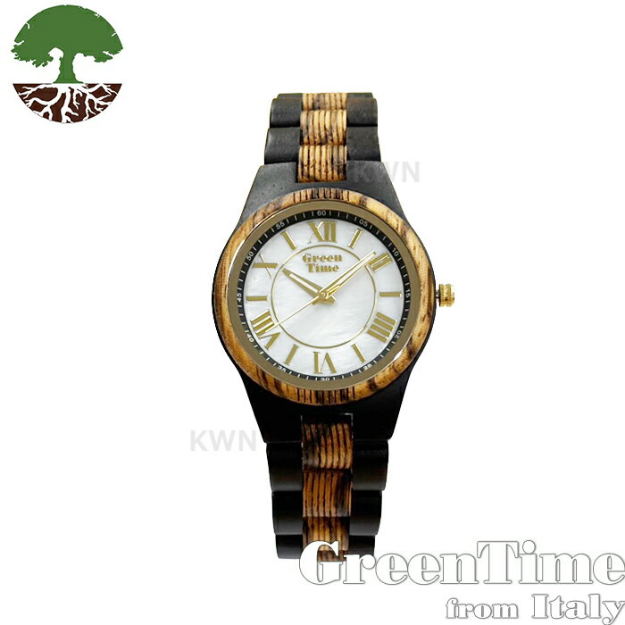 GreenTime 【ベーシック ZW099M】グリーンタイム木製腕時計（ゼブラウッド＆エボニー　文字盤白　ローマ数字金色） 【正規輸入品】 Zzero orologi