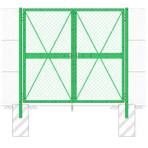 こちらの商品は受注生産品です。 専門業者向けの商品です。 組み立て・施工に関するお問い合わせはお受け出来かねます。 北海道、沖縄県、離島地域は、ご注文後に別途送料が追加となります。 また、商品は国内のメーカー製造拠点から専用便で出荷いたします。 ※製造拠点から離れている地域や、配送トラックが通行できない場所は、商品をお届けする事が出来ず、ご注文をキャンセルさせて頂く場合もございます、何卒ご理解ください。 サイズ H1.8m×W2.0m 素材・材質 スチール（溶融亜鉛メッキ、ライトグリーン塗装） 線径 約3.2mm 目合 菱目 枠材 V型鋼 備考 カンヌキ付属 設置には基礎工事が必要です。 お客様組立品です。 別途送料が掛かる場合がございます。 メーカー直送にてお届けいたします。 サイズや数量に応じて、チャーター便を利用させて頂く場合がございます。 受注生産品につき、返品はお受けできません、サイズ等をよくご確認ください。 ■当店オススメ簡易柵「簡単金網フェンス改良型」 1000型 1200型 1500型 1800型工事現場、農場、牧場、管理地の出入口に！ 【門扉　両開　幅2m】 &nbsp; 門扉一覧 門扉　片開　H100×W100 門扉　片開　H120×W100 門扉　片開　H150×W100 門扉　片開　H180×W100 門扉　両開　 H100×W200 門扉　両開　 H120×W200 門扉　両開　 H150×W200 門扉　両開　 H180×W200 門扉　両開　 H100×W300 門扉　両開　 H120×W300 門扉　両開　 H150×W300 門扉　両開　 H180×W300 &nbsp; &nbsp; 金網フェンス等の出入り口用に♪ 工事現場、農場、牧場、管理地の出入口に。 金網フェンス、防獣フェンスの出入口にも最適です。 丈夫な線径3.2mm仕様のメッシュ門扉です。 扉にはカンヌキが付いています。 両扉には、片側に落とし棒が付いています。 幅3mの両扉は、ブレース補強、角門柱を追加使用しています。 &nbsp; ご使用にあたっての注意事項 扉を開閉する場合は、必ず前後、左右の安全確認を行なって下さい。 開閉時に手足や衣服を挟んだり巻き込まれないよう十分にご注意下さい。 普段、出入りなどにご使用されない場合は、必ず施錠しておいて下さい。 落とし棒がある場合は、開閉時以外は固定しておいて下さい。 門扉の下をむりやりくぐり抜けないで下さい。 &nbsp; &nbsp;