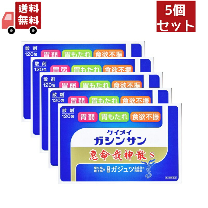 送料無料 5個セット【第2類医薬品】恵命我神散散剤3G×120包×5個セット　胃腸薬　食欲不振　胃部・腹部膨満感　消化不良　胃弱　食べ過ぎ　飲み過ぎ　胸やけ　胃もたれ　胸つかえ　はきけ